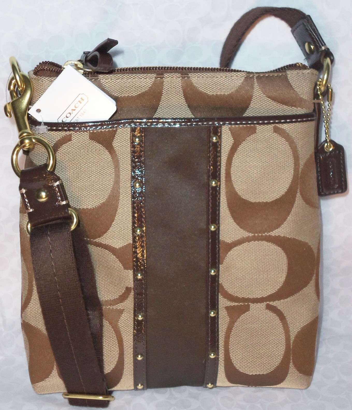 NWT COACH $148 Signature Studded Stripe Swingpack Crossbody Bag # F48099 Brown | eBay